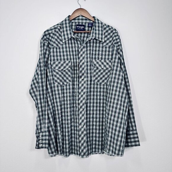 Wrangler Western Shirt Green Blue Checkered Plaid Pearl Snap NWT Men's Size 3X - Picture 1 of 10